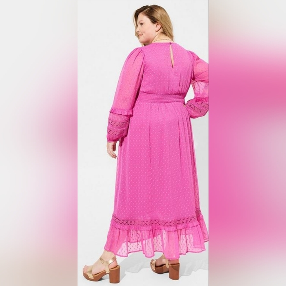 NWT Torrid Festi Chiffon Clip Dot Ruffle Sleeve Maxi Dress NEW - Picture 3 of 8